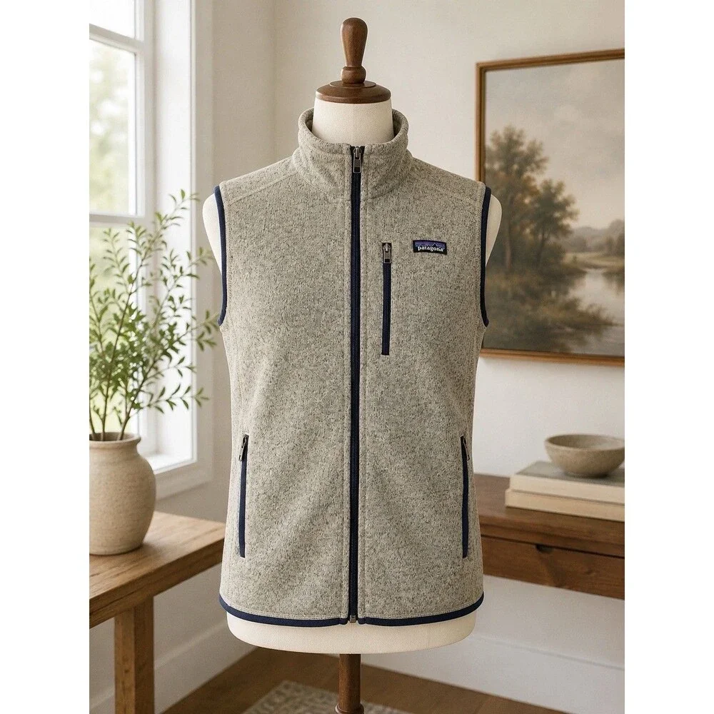Patagonia Vest Men Medium Oar Tan Better Sweater Fleece Full Zip Pockets Outdoor